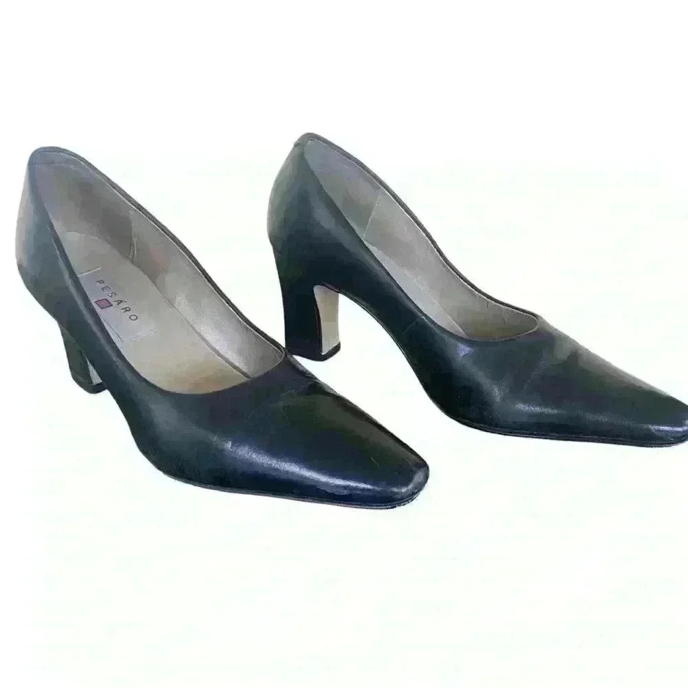 Pesaro Lenore Woman’s Size 8.5 Lucy Black Leather Slip On Pumps Brazilian made